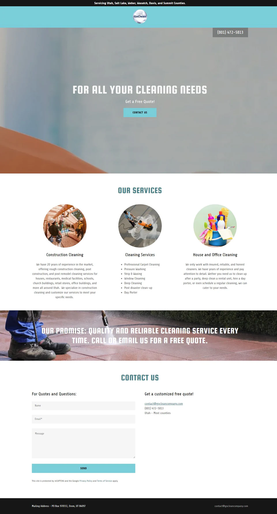 Previous GoClean Company homepage before the redesign
